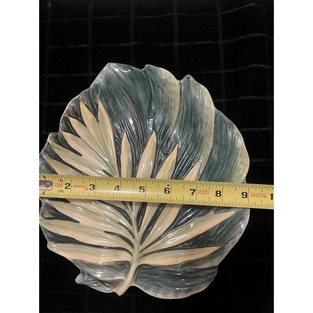 Fitz & Floyd Cape Town Leaf Platter Green Tropical Ceramic Serving Plate 9